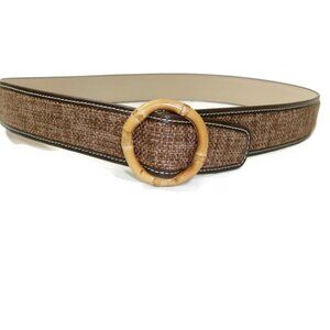 J. McLaughlin Dixie Belt NWT $98 Leather /Tweed Ratton Buckle Size M Medium